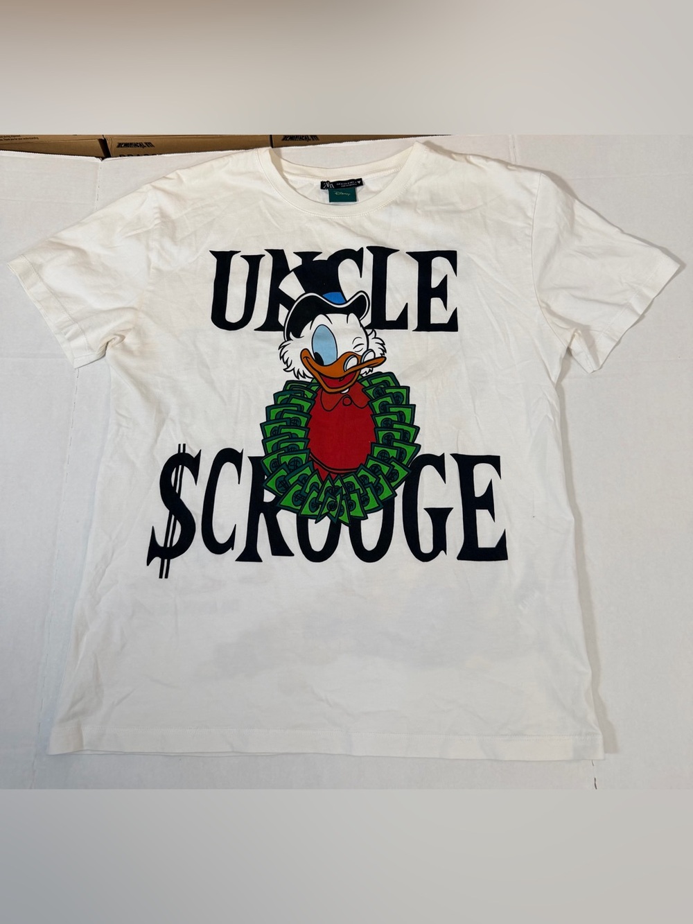 Zara & Disney Uncle Scrooge Women Girl White Graphic Tee US Size M